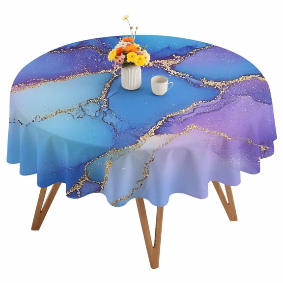 Abstract Ombre Blue Purple Marble Round Tablecloth 54 inches Modern Art Waterproof Oil-Proof Table Cloth Round Table Cover for Holiday Party Picnic Dinner Decor Indoor and Outdoor Use