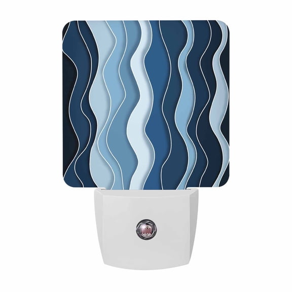 Abstract Ombre Blue Waves Plug-in LED Night Lights Abstract Stripes Auto Dusk-to-Dawn Sensor for Bedroom, Bathroom, Kitchen, Nursery, Hallway, Stairs, Wall Home Decor