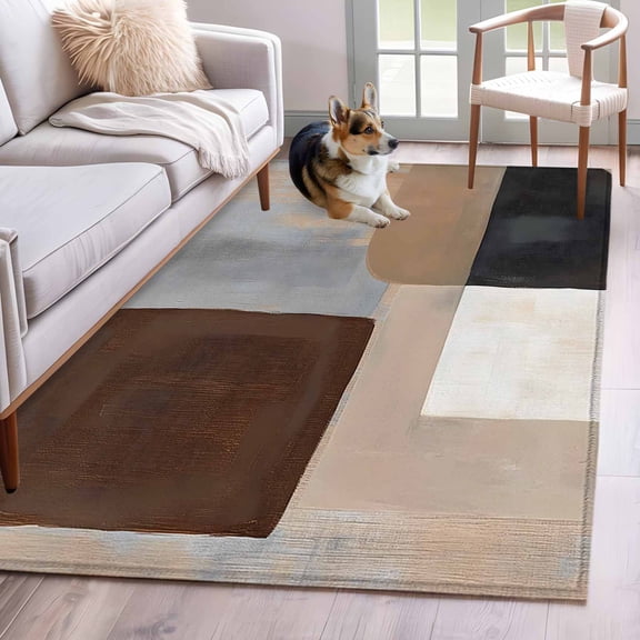 Abstract Ombre Brown Black White 3x5 Area Rugs for Living Room, Modern Art Gradient Non Slip Floor Mat Washable Low-Profile Indoor Carpet for Bedroom, Dining Room, Bathroom