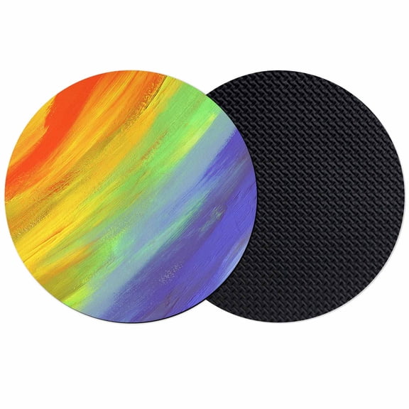 Abstract Ombre Colored Coasters Set of 2, Rainbow Watercolor Painting Art Absorbent Coasters for Drinks, Coaster for Bar Office Dining Coffee Table Accessories Decor, Non Slip Round Desk Coaster