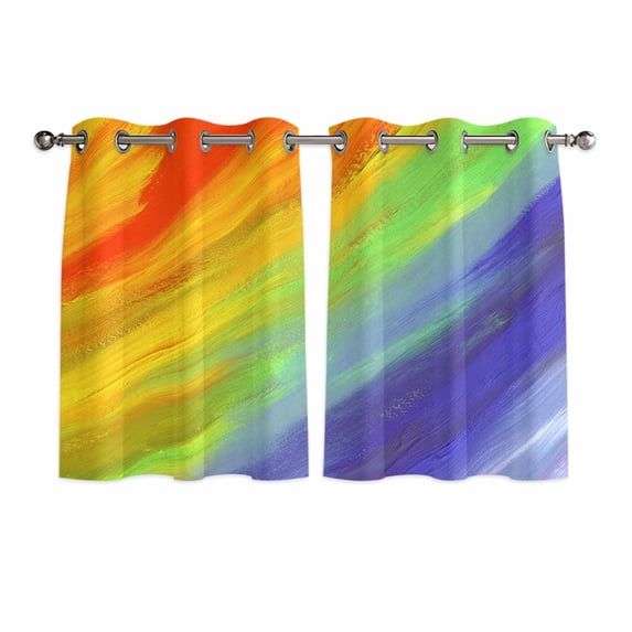 Abstract Ombre Colored Kitchen Curtains Short 45 Inch Length, Rainbow Watercolor Painting Art Grommet Top Bedroom Living Room Curtains, Light Filtering Cafe Curtain Drapes 2 Panels Set 84''x45''