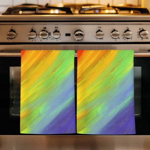 Abstract Ombre Colored, Kitchen Towels Set of 2, Rainbow Watercolor Painting Art Absorbent Dish Towels for Kitchen, Microfiber Hand Towel, Quick Drying Tea Towel for Cleaning Decorative Dishcloths