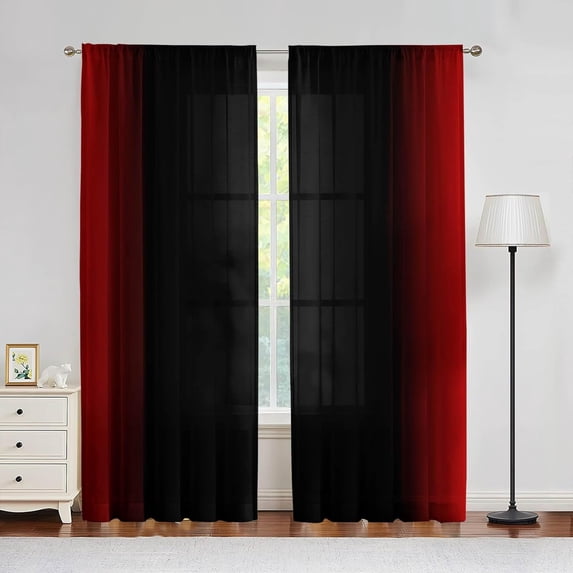 Abstract Ombre Curtains 84 inches Length for Living Room,Red and Black Light Filtering Window Curtain Rod Pocket Gradient Vintage Window Drapes for Bedroom Red Curtains,2 Panels,52 inches Wide
