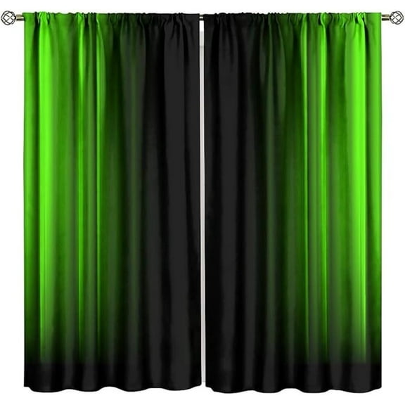 Abstract Ombre Curtains Kids Teens Green And Black Curtain With Rod Pocket For Bedroom Living Room Home Decor Drapes Thermal Insulated Window Treatments 26"W x 54"L (Pack of 2)