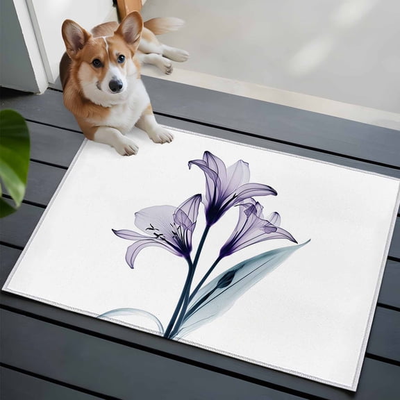 Abstract Ombre Entryway Area Rug 2x3 Purple Lily White Texture Low-Profile Area Rugs with Non Slip Backing Indoor Door Mat for Entrance Living Room Bedroom Home Office