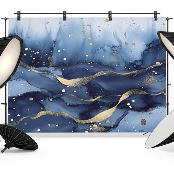 Abstract Ombre Navy Blue Gold Marble Backdrop for Photography, Nautical Photo Backdrop Portrait Background Party Banner Photo Backgrounds for Studio Booth Props, 10x8ft