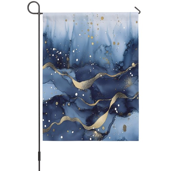 Abstract Ombre Navy Blue Gold Marble Garden Flag 12x18 Inch Nautical Double Sided Outdoor Garden Flags Welcome House Flag Decorative Yard Flags for Outside Holiday Decoration