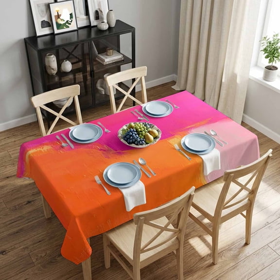 Abstract Ombre Orange Pink Rectangle Tablecloth 52x70 Inch Oil Painting Waterproof Polyester Tablecloth for Dining Table, Washable Table Cover for Kitchen Dining Room Decoration,Stain Resistant
