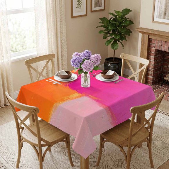 Abstract Ombre Orange Pink Square Tablecloth 54x54 Inch Oil Painting Waterproof Polyester Tablecloth for Dining Table, Washable Table Cover for Kitchen Dining Room Wedding Decoration,Stain Resistant
