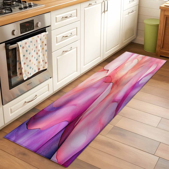 Abstract Ombre Pink Marble Runner Rug for Hallway 2x6ft, Modern Art Gradient Decoration Non Slip Floor Mat Washable Low-Profile Indoor Carpet for Living Room, Bedroom, Dining Room
