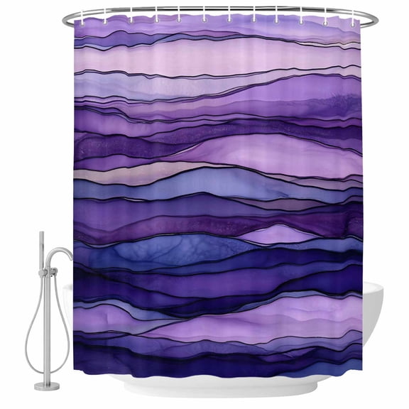 Abstract Ombre Purple Wave Fabric Shower Curtain Purple Stripes Washable Shower Curtains for Bathroom, Waterproof Bath Curtain with Hooks Home Decor 72x72in