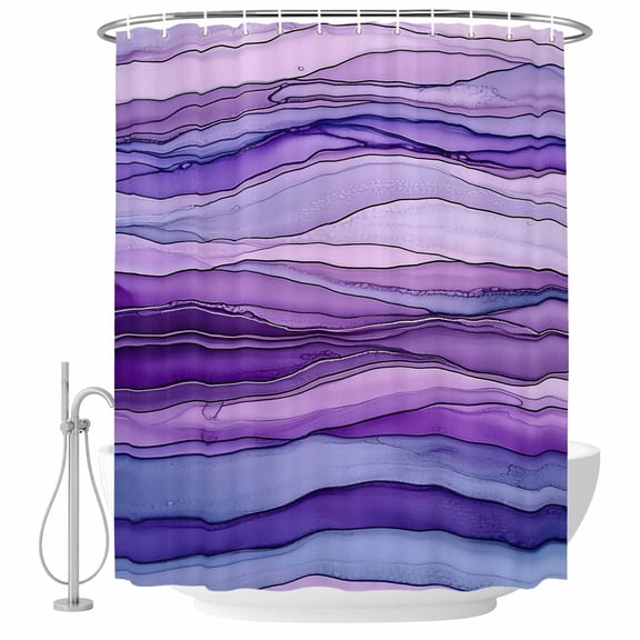 Abstract Ombre Purple Wave Fabric Shower Curtain Purple Strips Washable Shower Curtains for Bathroom, Waterproof Bath Curtain with Hooks Home Decor 36x72in