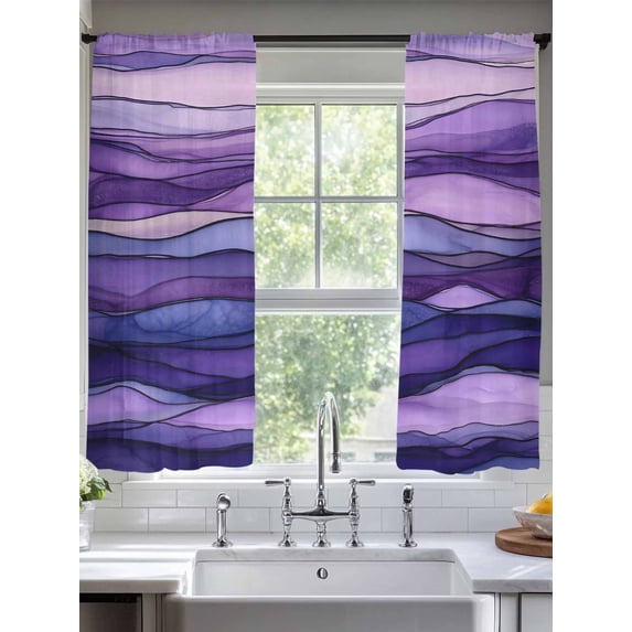 Abstract Ombre Purple Wave Sheer Curtains 63 Inches Long 2 Panels Purple Stripes Light Filtering Semi Sheer Window Curtains Drapes for Bedroom Living Room 52"x63"
