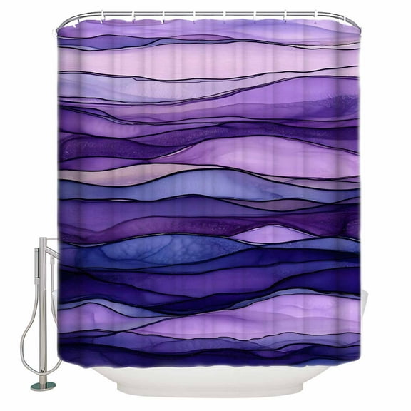 Abstract Ombre Purple Wave Shower Curtain, 72" x 72", Purple Stripes Waterproof Bathroom Curtain Washable Shower Curtain Set with 12 Hooks
