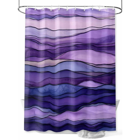 Abstract Ombre Purple Wave Shower Curtain, Purple Stripes Waterproof Shower Curtain Set with 12 Hooks Lightweight Washable Fabric Shower Curtains for Bathroom 72x78 Inches