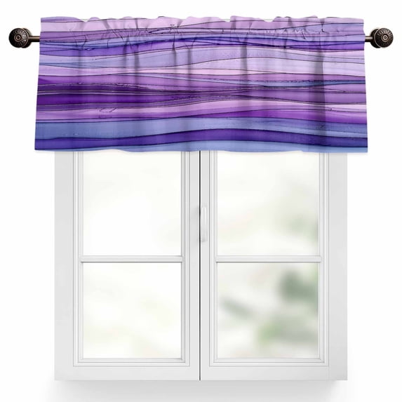Abstract Ombre Purple Wave Valances for Windows, 60 x 18in, Purple Strips Rod Pocket Kitchen Valance Curtain Light Filtering Window Treatments for Living Room Bedroom, 1 Panel