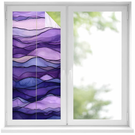 Abstract Ombre Purple Wave Window Privacy Film 17.7x39.3in Purple Stripes Decorative Window Film with Static Cling, UV Filtering Window Cling Privacy Film for Glass Doors and Windows
