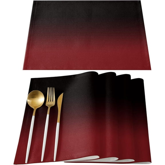 Abstract Ombre Red Black Art Placemats for Dinning Table Set of 4 Waterproof Cloth Table Mats, Cotton Linen Place Mats Fabric Dinner Mat Easy Clean Farmhouse Resistant Holiday Table Decor