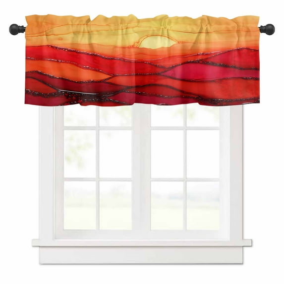 Abstract Ombre Red Wave Ocean Valances for Windows Sky Modern Art Rod Pocket Curtain Valance Window Treatment Short Curtains for Kitchen Living Room, 60"x18"