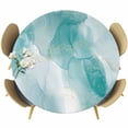 thumbnail image 1 of Teal Marble Round Fitted Table Cover Golden Lines Modern Abstract Teal Ombre Waterproof Table Cloth with Elastic Edge Wipeable Tablecloth for Picnic Camping Party Fits 55"-60" Diameter, 1 of 8