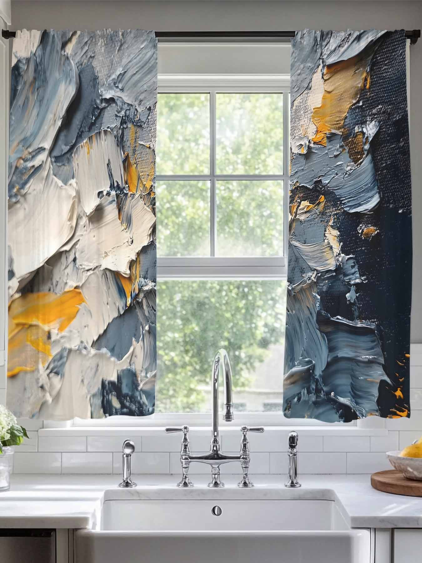 Abstract Ombre Sheer Curtains for Living Room Bedroom Modern Farmhouse