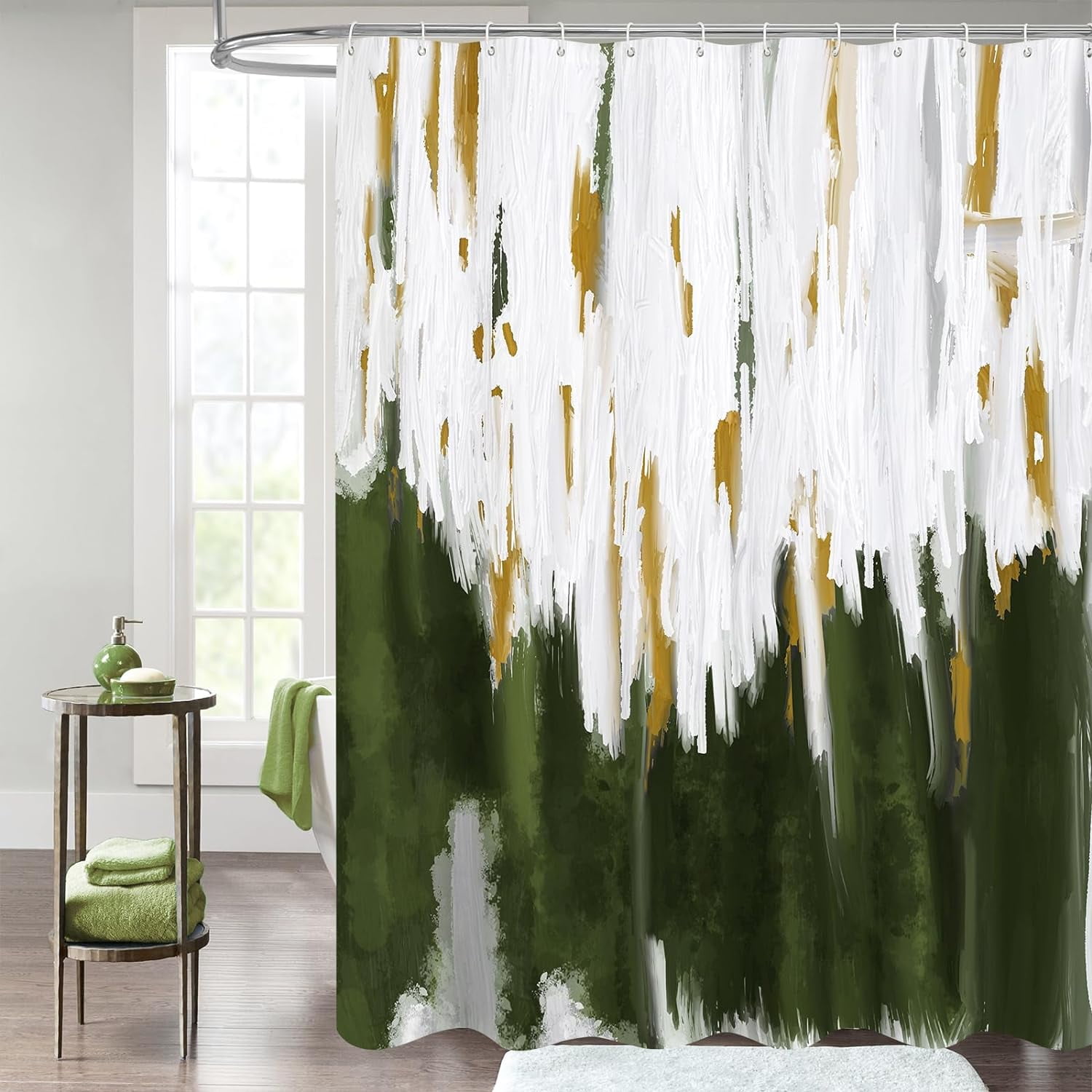 Abstract Ombre Shower Curtains for Chic Modern Bathroom Decor, Graffiti Vintage Fabric Shower Curtain, Brush Strokes Oil Painting Style, Sage Green, 72 x 72