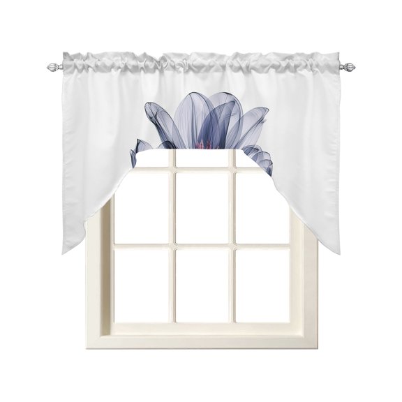 Abstract Ombre Swag Valance and Tier Curtains Set Blue Tulip Ray White Kitchen Curtains 3 Piece Set Rod Pocket Panels for Bedroom Cafe 56x36 inch