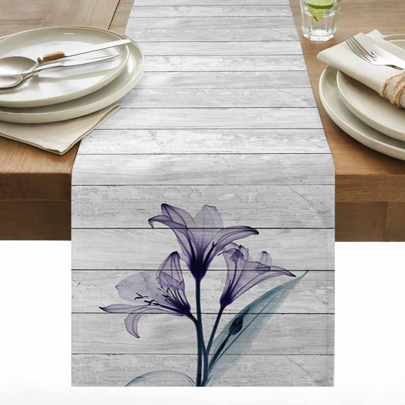 Abstract Ombre Table Runner 13x72 inch Purple Lily Wood Grain Cotton ...
