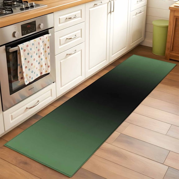 Abstract Ombre Washable Area Rug 2x6 Sage Green and Black Gradient Low-Profile Area Rugs with Non Slip Backing Indoor Floor Carpet for Entrance Living Room Bedroom Home Office