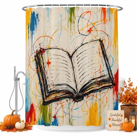 Abstract Open Book Shower Curtain Set - Standard 72" x 72" Washable Bathtub Curtain with 12 Hooks, Modern Simple Graffiti Art Beige Waterproof Fabric Stall Shower Curtains for Bathroom/Bathtub Décor