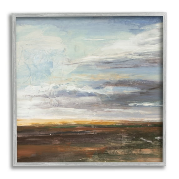 Abstract Open Meadow Landscape Soft Cloudy Sky Landscape Framed Art Print Wall Art, 17x17