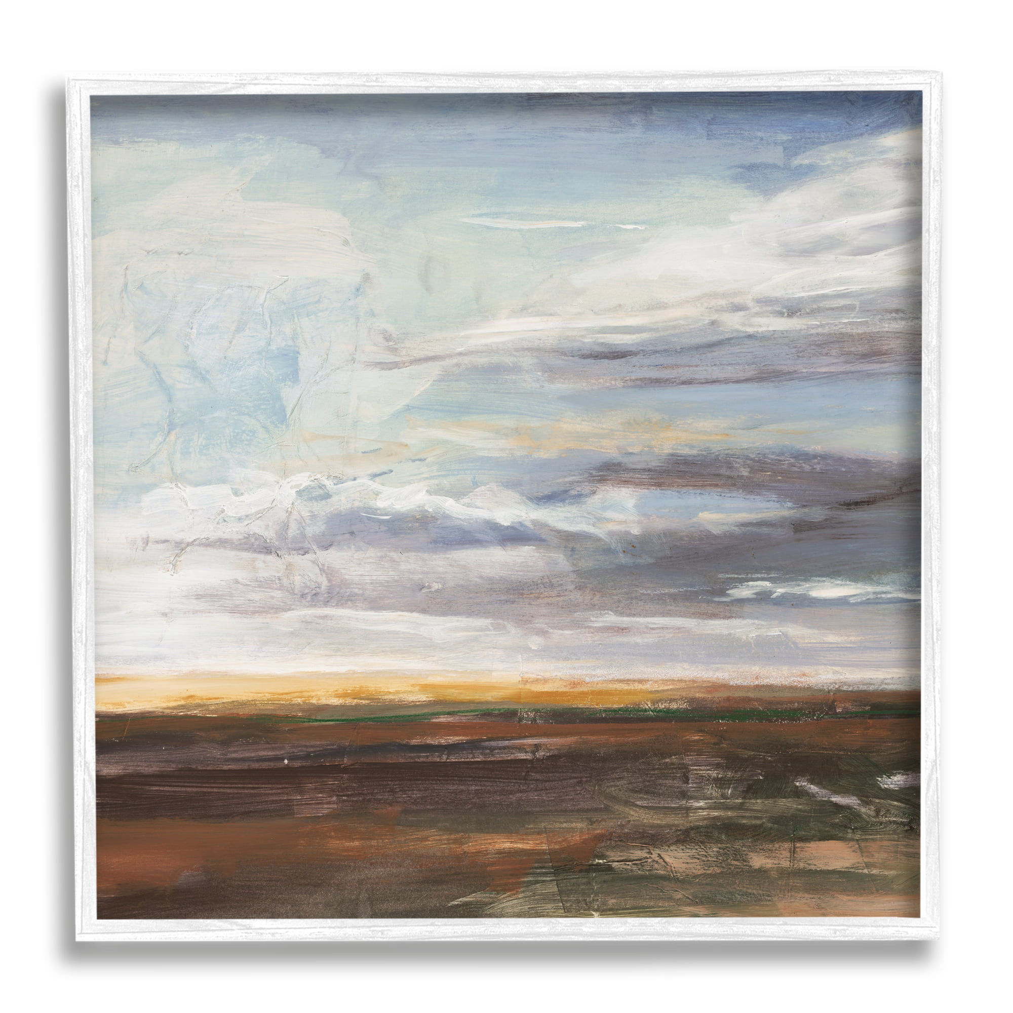 Abstract Open Meadow Landscape Soft Cloudy Sky Landscape Framed Art Print Wall Art, 17x17