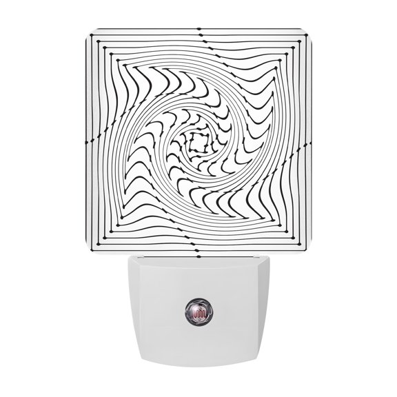 Abstract Optical Art LED Night Light, Black Swirl Distortion Hypnotic Lines Night Lights plug into Wall with Smart Sensor Dusk to Dawn Sensor for Nursery Bedroom 2.95x4.5in