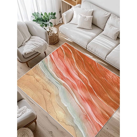 Abstract Orange Area Rug for Bedroom 3x5 Ft Ocean Beach Lines Waves Gradient Super Soft fuzzy Throw Rug Non-Slip Fluffy Plush Indoor Floor Carpet for Living Room Nursery Home Decor