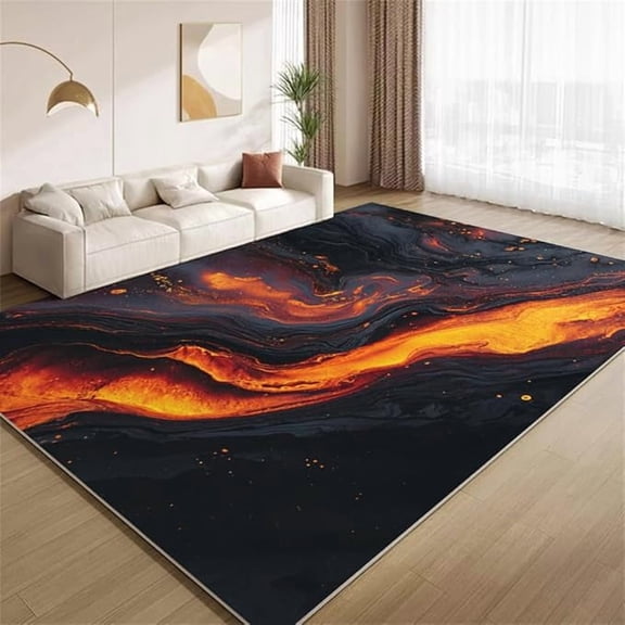 Abstract Orange Black Area Rugs Burnt Orange Magma Lava Rugs Ultra Soft Washable Carpet with Non Slip Backing for Living Room Bedroom Gameroom Study Office Home Decor Mat 3 x 5ft