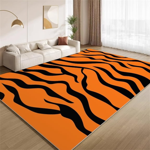Abstract Orange Black Area Rugs Wavy Animal Tiger Skin Rugs Soft Washable Non Slip Carpet for Room Living Room Bedroom Entry Floor Mats 2x3ft(Small)