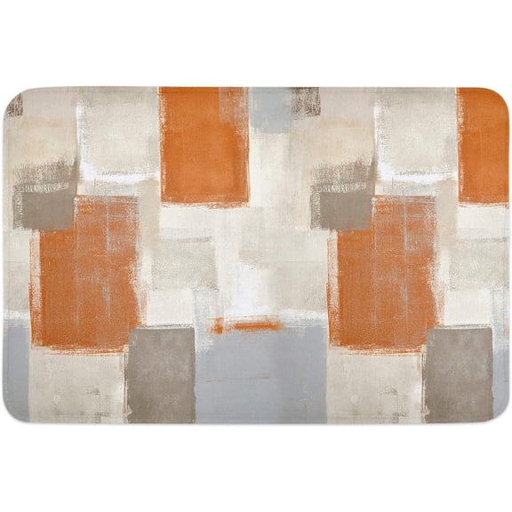 Abstract Orange Blocks Beige Squares, Bathroom Shower Mat Doormat Non Slip,Floor Rug Absorbent Carpets Floor Mat Home Decor for Kitchen Bedroom Rug 16"X 24"