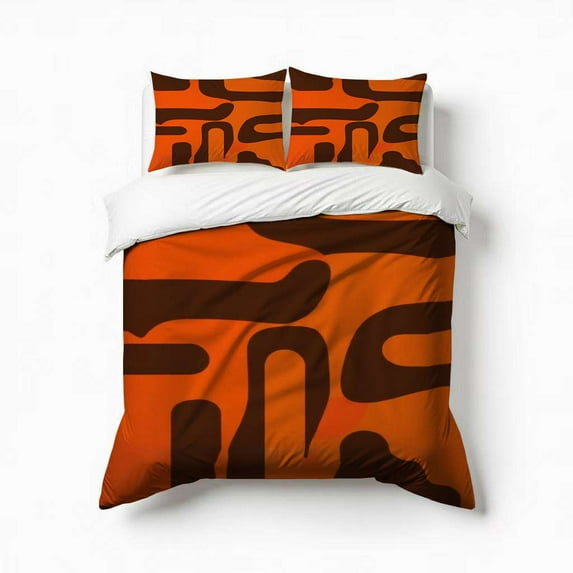 Abstract Orange Brown Artwork Bedding Set 3 Pcs Soft Microfiber Quilt Cover For Bedroom Decor, Comforter Cover With 2 Pillowcase