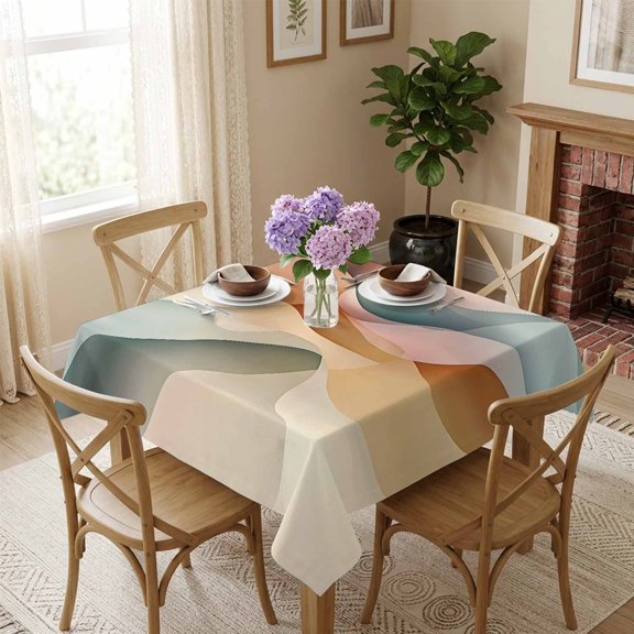 Abstract Orange Brown Blue Texture Square Tablecloth 54x54 Inch Simple Style Waterproof Polyester Tablecloth for Dining Table, Washable Table Cover for Kitchen Dining Room Wedding,Stain Resistant