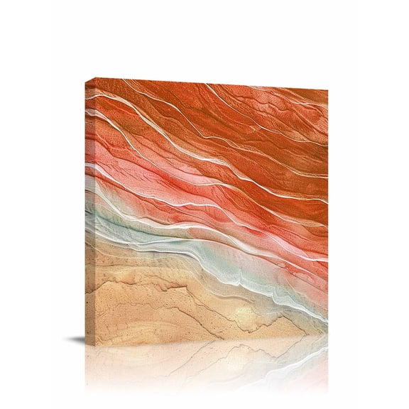 Abstract Orange Canvas Wall Art, Ocean Beach Lines Waves Gradient Framed Wall Decor Modern Artwork Prints Painting for Living Room, Bedroom, Kitchen & Cafe Decor 20x20 Inch