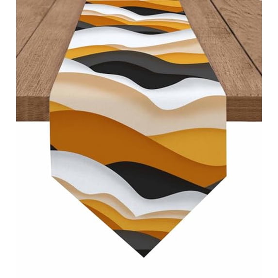 Abstract Orange Cotton and Linen Triangle Table Runners Long Dresser Scarves Table Decoration for Wedding Party/Graduation Ceremony/Banquet Ombre Geometric Black White Coastal Waves