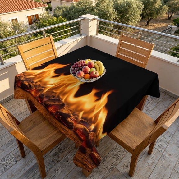 Abstract Orange Flame on Black Table Cloth 60x60in, Waterproof Square Tablecloth Wipeable Tablecloths Flickering Fire Pattern Table Covers for Dining Tables Party Indoor Outdoor