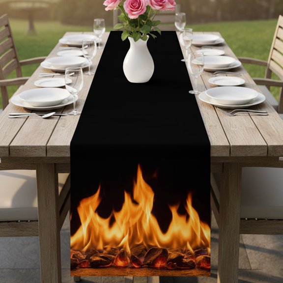 Abstract Orange Flame on Black Table Runner 72 Inches Long,Kitchen Dining Tablerunners Flickering Fire Pattern Linen Table Runners Dresser Scarves for Home Dinner Wedding Holiday Party Decor