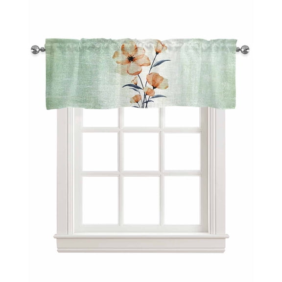 Abstract Orange Flower Linen Curtain Valance for Bedroom/Bathroom/Kitchen/Office/Living/Dining Room Windows,Ombre Green Vintage Watercolor Rod Pocket Topper Drapes Decorative Cafe Drapery Panel 54x18