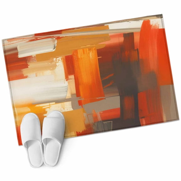 Abstract Orange Graffiti Area&nbsp;Rug 2x3ft Mottled Beige Brown Oil Paint Art Non-Slip&nbsp;Washable Square&nbsp;Rugs Soft Felt Indoor Floor Mat for Bedroom Kitchen Living Room Bathroom