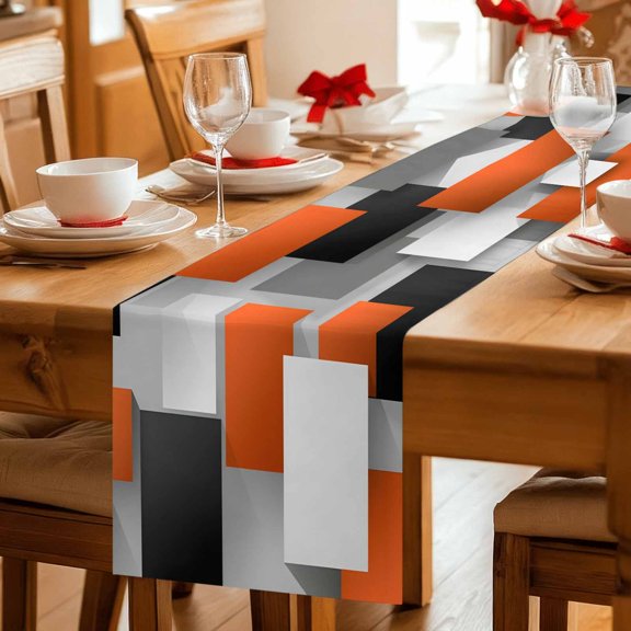 Abstract Orange Gray Color Block Table Runner 36 Inches Long,Kitchen Dining Tablerunners Modern Geometric Art Linen Table Runners Dresser Scarves for Home Dinner Wedding Holiday Party Decor