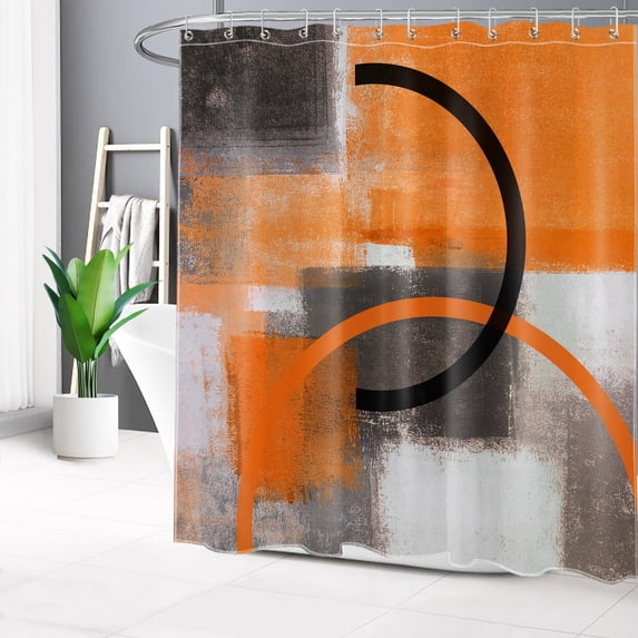 Abstract Orange and Gray Geometric Bathroom Shower Curtain Decor Black Orange Ink Lines Shower Curtain for Bathroom Vintage Polyester Fabric Shower Curtain Home Decor with 12 Hooks,72X78 Inches