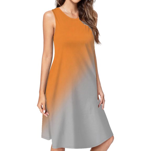 Abstract Orange Gray Gradient Dress Elegant Party Dresses Evening Dresses Women Dress Sleeveless Dress Ladies Dresses