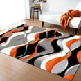 thumbnail image 1 of Abstract Orange Gray Modern Wavy Line Area Rug Soft Grey Geometry Black Stripes Floor Mat Printed Design Large Carpet For Bedroom Kitchen Living Room, 1 of 7