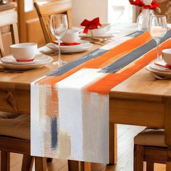 Abstract Orange Gray Square Table Runner 36 Inches Long,Kitchen Dining Tablerunners Minimalist Splicing Color Block Linen Table Runners Dresser Scarves for Home Dinner Wedding Holiday Party Decor
